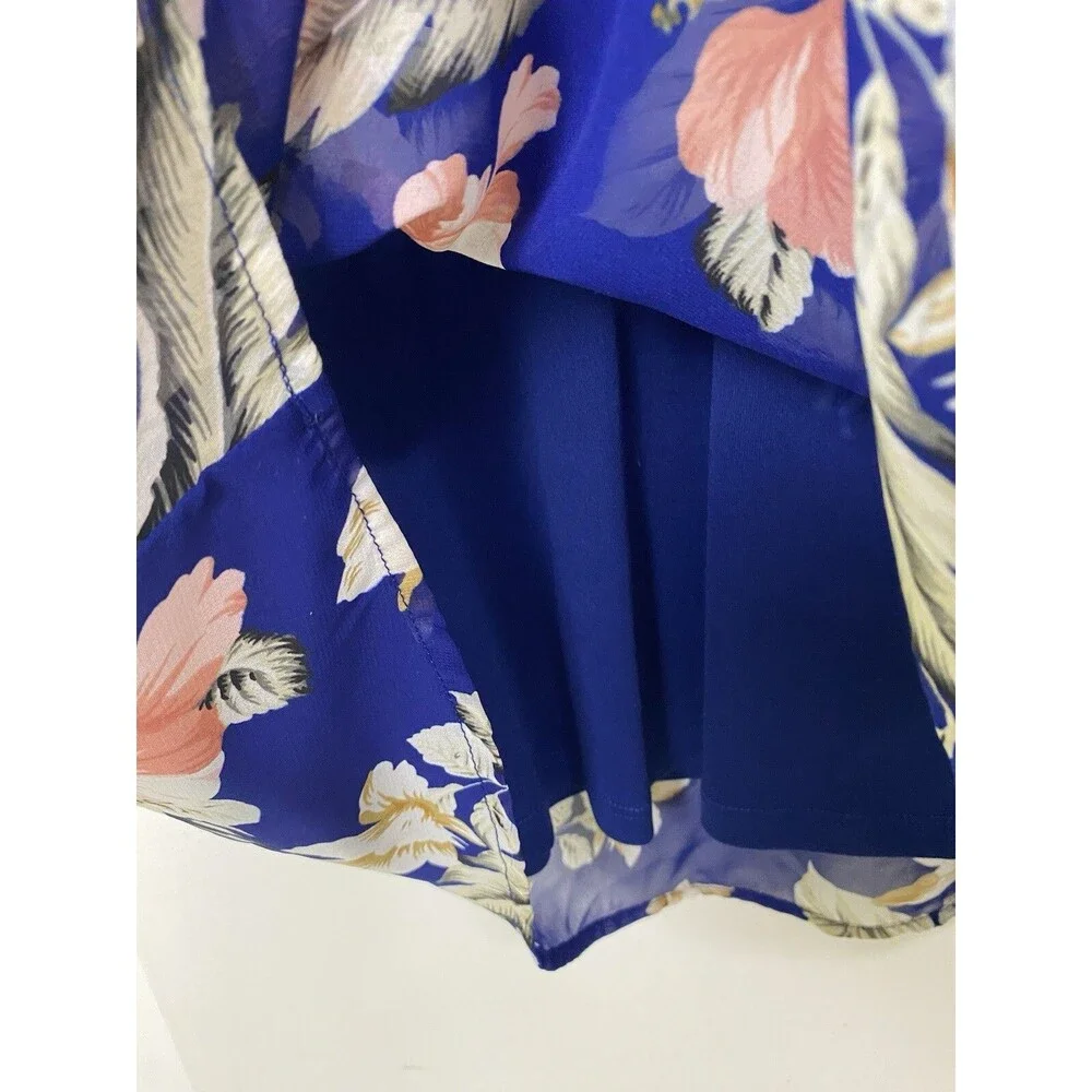 Lulus Tunic Dress Size S Blue Floral Slit Long Sleeves Chiffon Mini Office Party - Picture 13 of 14